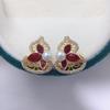 Natural Freshwater Pearl Earrings with New Chinese Auspicious Cloud Pattern, Classic Gourd New Year Earrings, Micro Inlaid with Zircon Earrings
