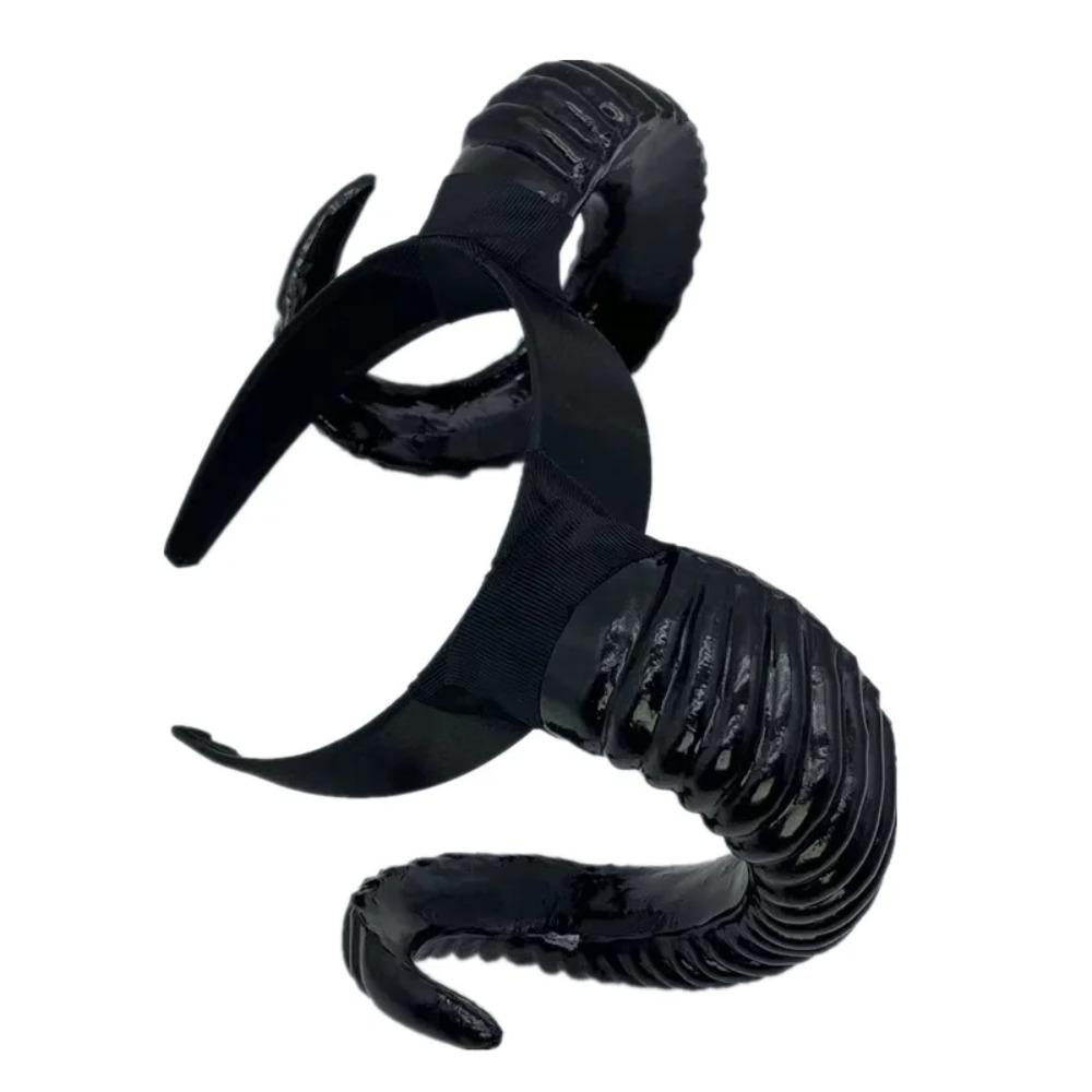 Artificial Halloween Devil Headband Gothic Goat Horn Hair Hoop Black Demon Horn Headwear  Carnival