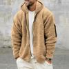 Men Fall Winter Coat Thick Plush Hooded Long Sleeve Zipper Closure Loose Cardigan Warm Cold Resistant Solid Color Soft Pockets Mid Length Men Jacket