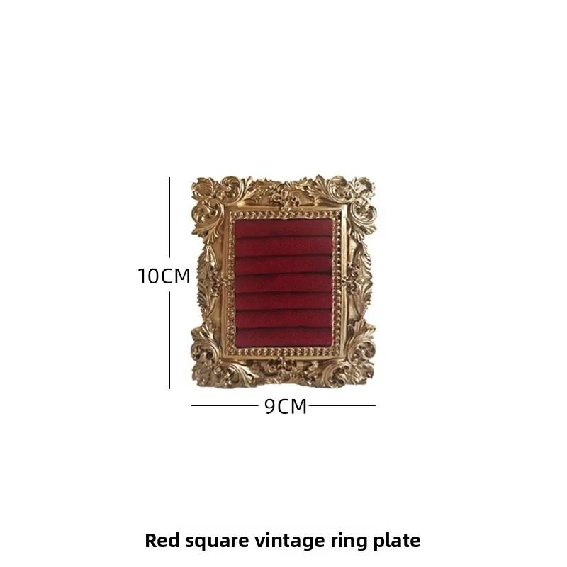 Vintage Baroque Embossed Frame Jewelry Display Stand Velvet Lined Ring Storage Tray Antique Gold Jewelry Organizer Photography Prop For Shop