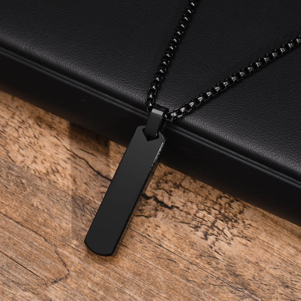 Waterproof 3D Vertical Bar Necklaces for Men,Minimalist Stainless Steel Geometric Pendant with Box Chain,Male Collar Jewelry