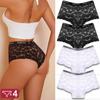 4Pcs Women Lace Floral Boyshorts Sexy Hollow Out Panties Low Waist FINETOO Briefs Female Stretch BoxerShort Lingerie Transparent