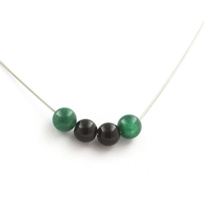Stones and Minerals. Black Agate + Green Mica Pearl Necklace from Tanzania 8 Mm. Chain Necklace for Women, Men. Custom Size
