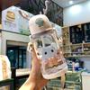 600ml Water Bottle Lovely Antlers Large Capacity Reusable Eco-friendly Clear Straw Student Cup for Outing