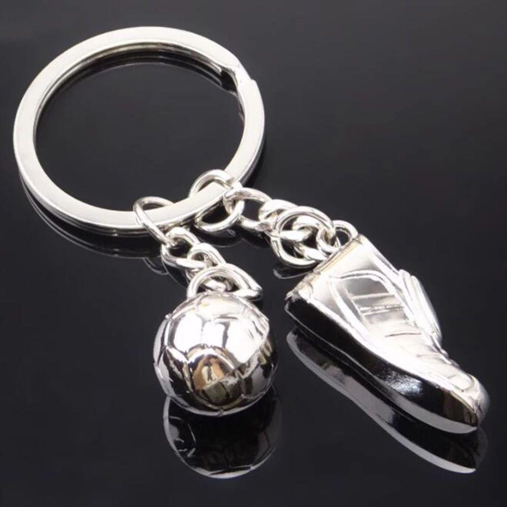 Steel Football Ball Sport Hanging Keychain Football Key Chain Metal Chain Soccer Shoes Key Rings
