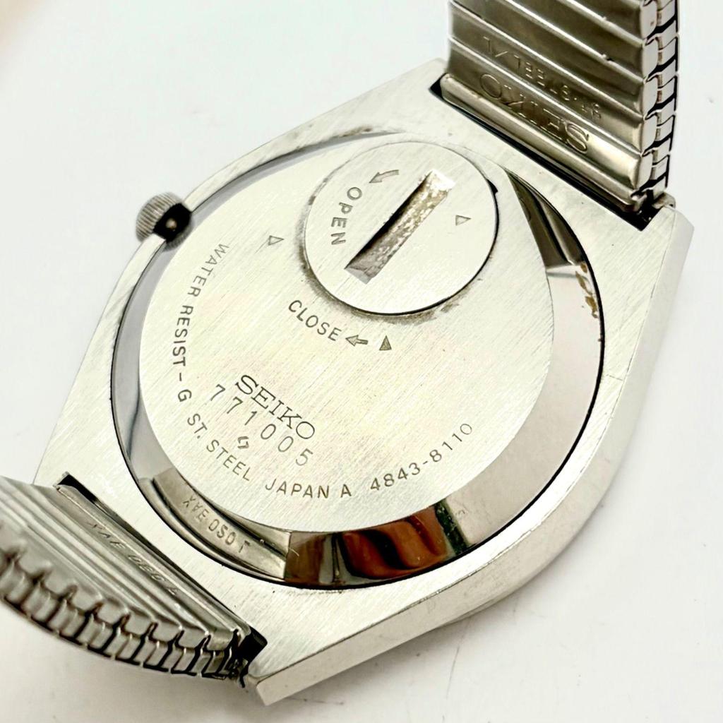 Used [New Battery] SEIKO GRAND QUARTZ Men's Watch Silver Day-Date 4843-8110 771005 Genuine Belt