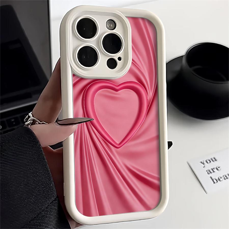 Чехол для телефона для iPhone 17 Pro Max 11 15 Plus 13 17e 12 Pro 14 Air 16 Розовый Простой Сердечко