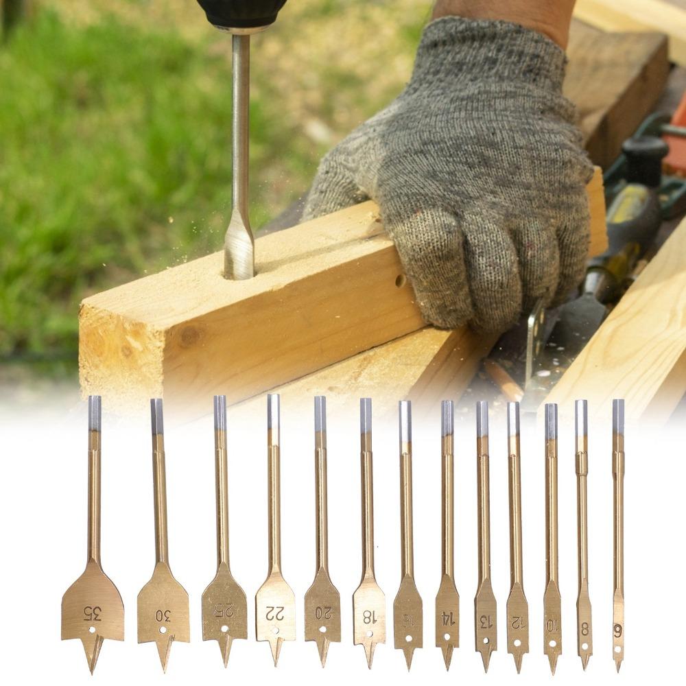 13pcs Titanium Coating Paddle Flat Bit High Carbon Steel Wood Drill Bit Flat Bit Set Hole Cutter