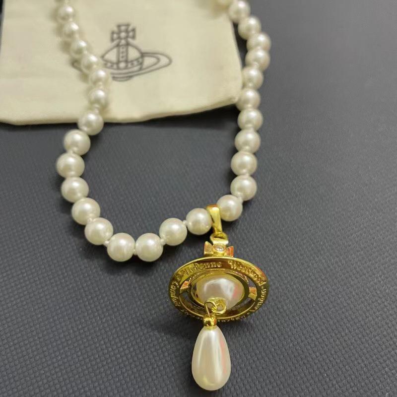 Ожерелье с жемчугом 3D Vivienne вдовствующей императрицы Цыси: Элегантный женский дизайн «Сатурн» в виде капли воды