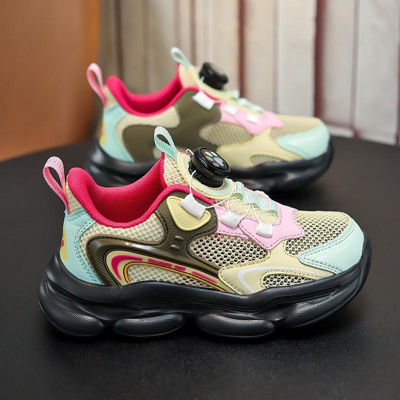 Youth style shoes Boys Lightweight Breathable Mesh Sneakers Kids Casual Sport Shoes Slip-On Style With Rotating Buckle