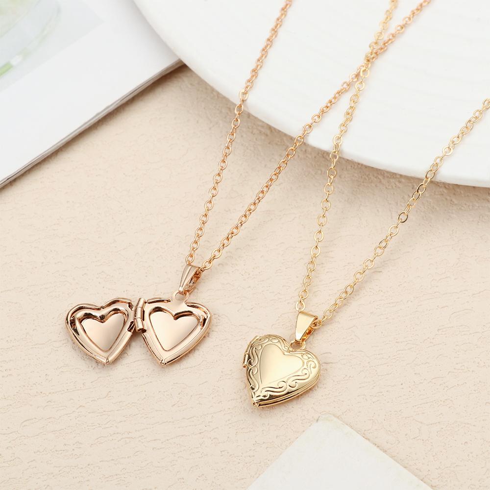 Lover Chain Jewelry Forever and Always Carved Heart Shaped Pendant Photo Picture Locket Necklace