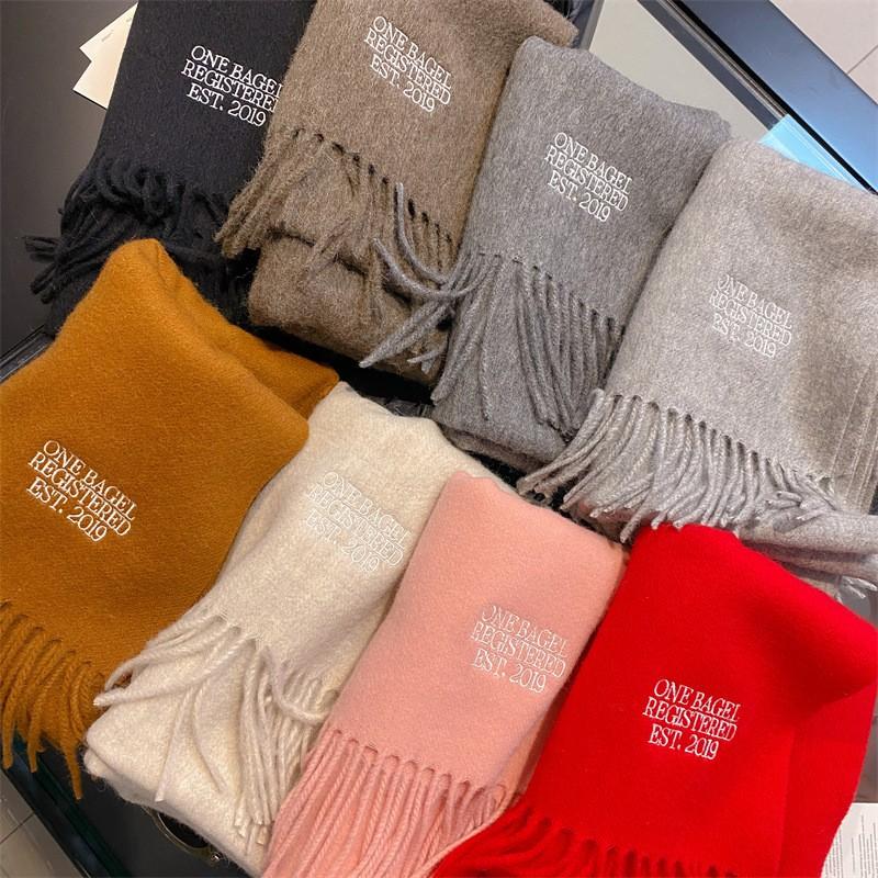 Womens Wool Knit Scarf Winter Warm Solid Color Embroidered Neck Wrap Minimalist Vintage Style