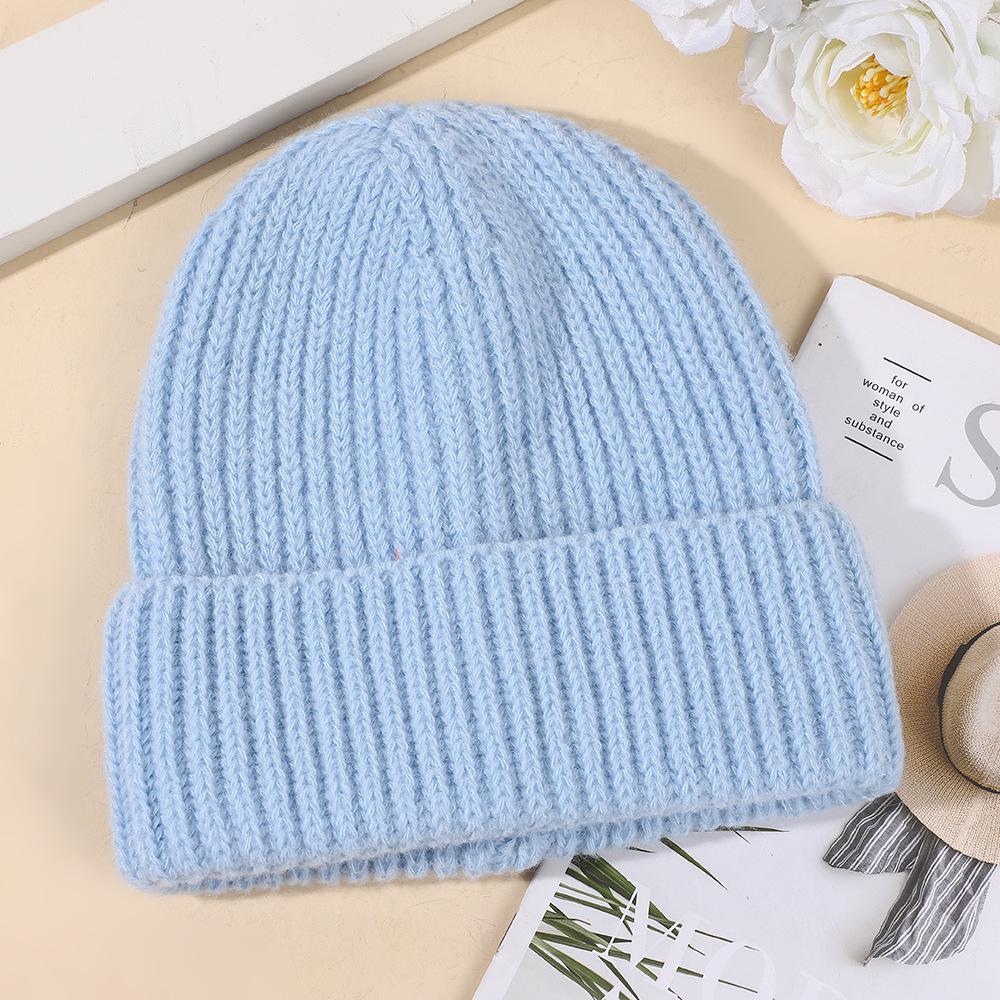 Теплая двухслойная вязаная шерстяная шапка - однотонная, холодостойкая, для осени и зимы