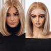 HAIRCUBE Short Bob Straight Human Hair Lace Frontal Wig Brown Highlight Blonde Remy Human Hair Wigs Pre-plucked Lace Front Wig for Women