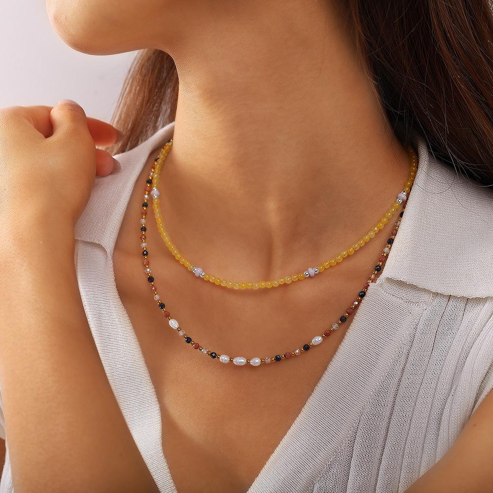 Waterproof Ins New Bohemian Beads Niche Necklace Light Luxury Women's Beaded Necklaces With EU Reach US CPSIA Standard