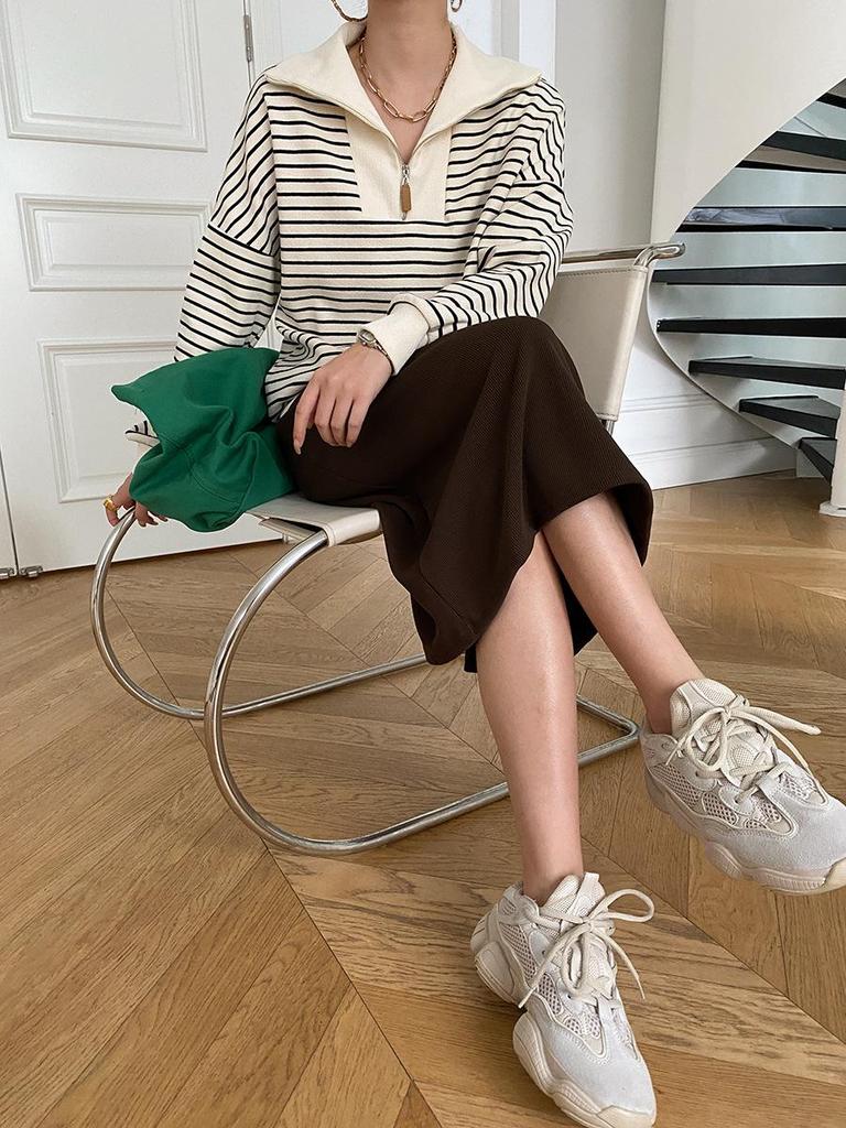 Полосатая толстовка Sinan French Zipper Polo Collar, дизайн осень/зима 2024, SN2133