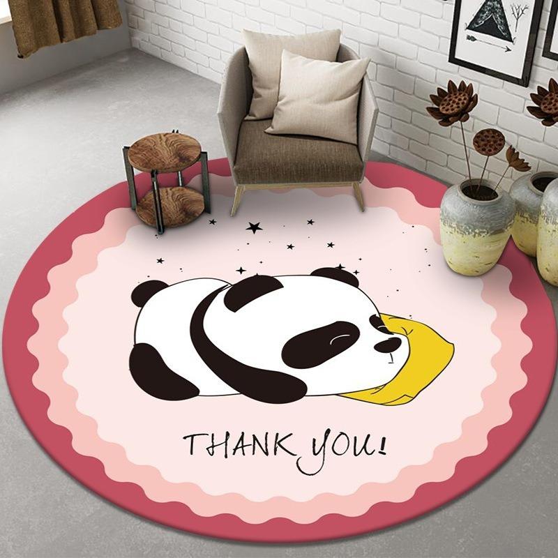 Yellow Round Rug Cartoon Bulldog Design Pet Theme Carpet with Paw Print Butterfly Pattern for Living Room Decor