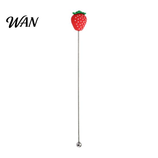 Cartoon Fruit Stirrer Cocktail Stir Stick, Stainless Steel Mixing with Durian Pineapple Strawberry Watermelon Rubber Top Decor, Drink for Bar Milk Tea