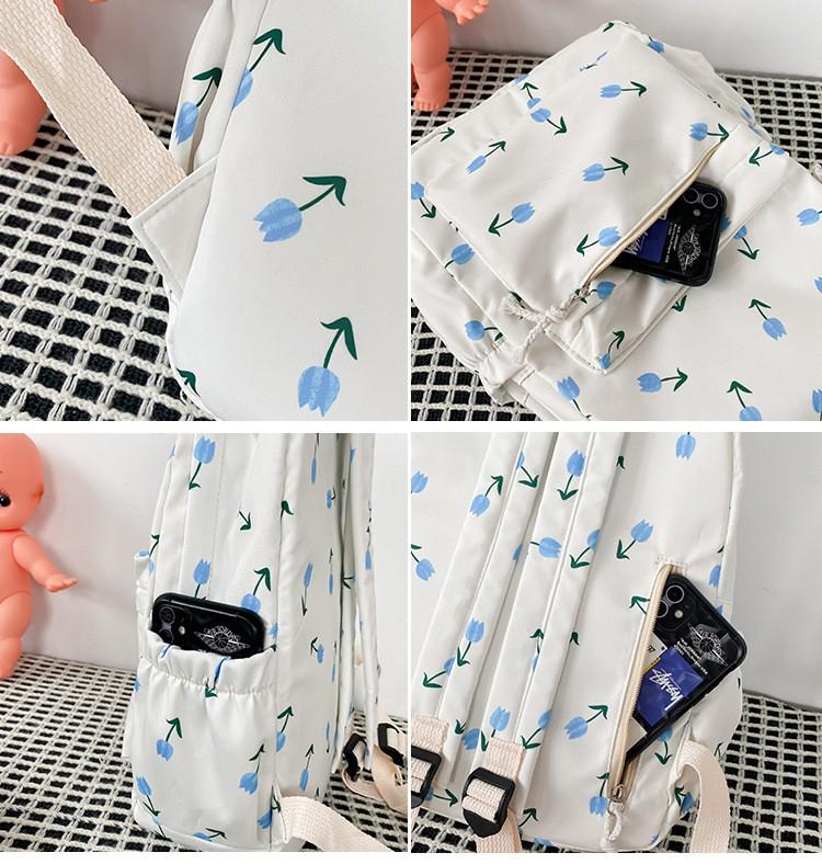 Рюкзак в японском стиле с цветочным принтом для женщин - Принт Харадзюку, Двойные плечевые лямки, Корейская версия, Подходит для учениц средней школы