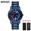 SANDA Luxury Fashion Sell Men's Watches 360 Degree Rotating Wheel Rim Dial Leather Strap Waterproof Sport Quartz Watch Cool