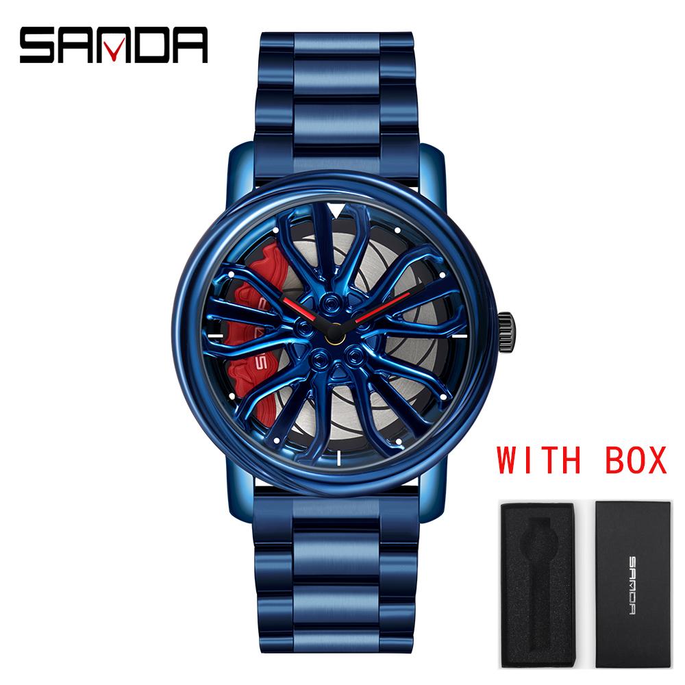 SANDA Luxury Fashion Sell Men's Watches 360 Degree Rotating Wheel Rim Dial Leather Strap Waterproof Sport Quartz Watch Cool