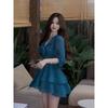 Syj/Shu Yijia Slightly Oversized Girls French Pure Desire Style Ruffles V-neck Dress Female Adult Lady like Woman Elegant Cinched Short Dress