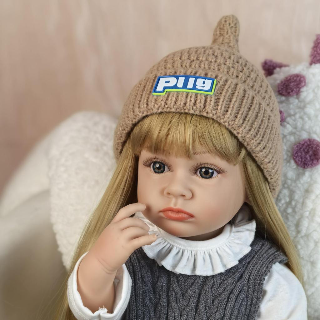 Cute Reborn Baby Dolls 55 Cm Full Silicone Vinyl Doll Model With Gold Hair Fashion Birthday Christmas Gifts Toy