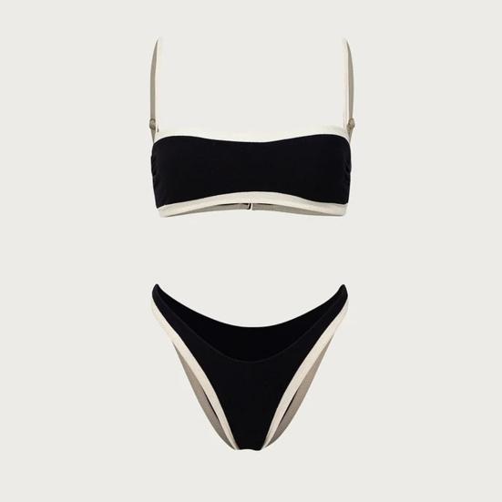 2 шт./комплект женский комплект бикини слинг бандо бюстгальтер с подкладкой высокая талия трусы комплект раздельный дизайн пляжная одежда для отдыха