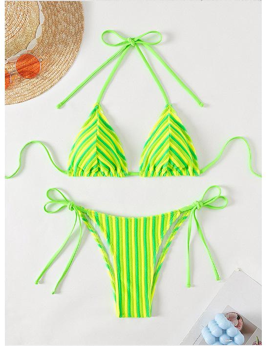 Полосатое женское махровое бикини и плавки: Сексуальный треугольный купальник