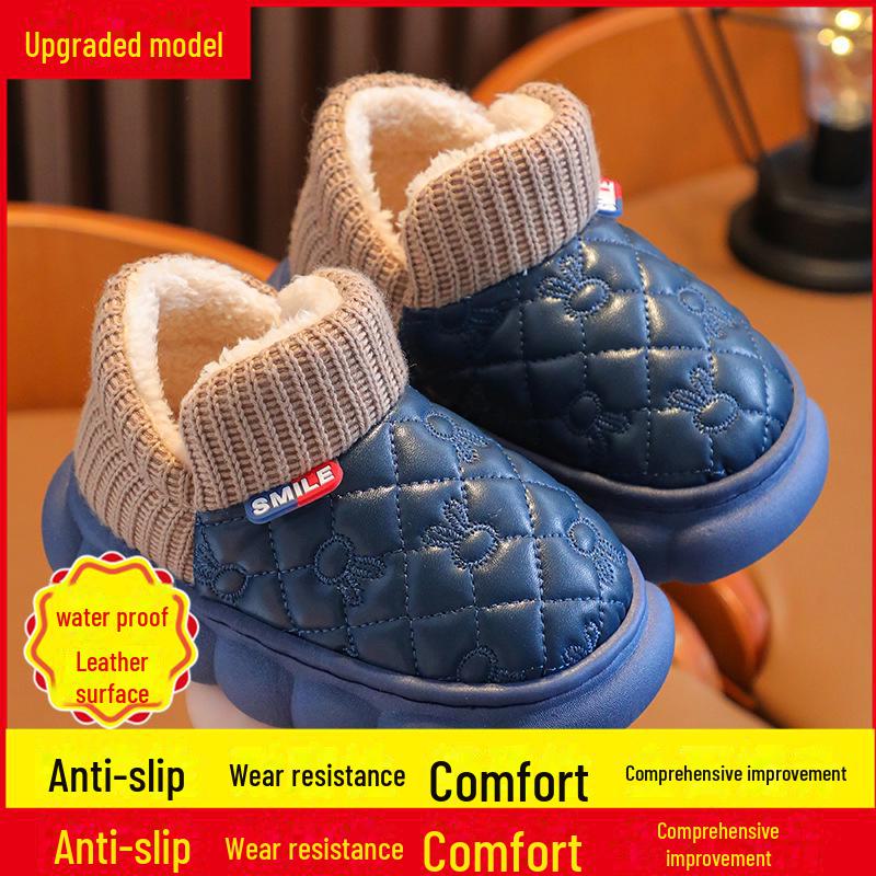 Детские водонепроницаемые хлопковые туфли с бархатной подкладкой - нескользящий дизайн с изображением мультяшного кролика для мальчиков и девочек