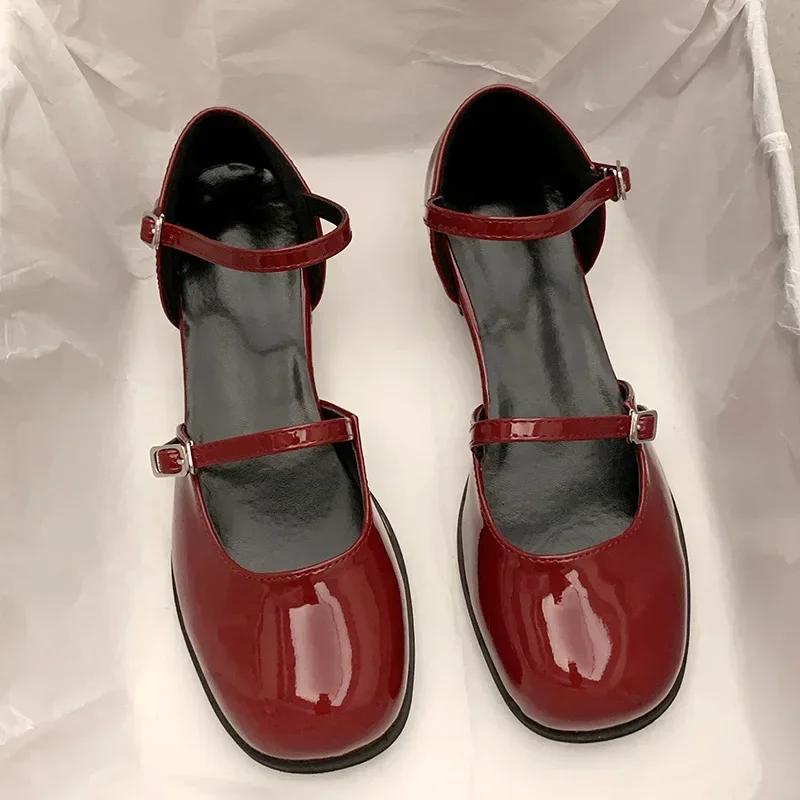 Дизайнерские туфли Мэри Джейн с пряжкой, женские элегантные туфли на неглубоком толстом каблуке, повседневные туфли для офиса и вечеринок, кожаные туфли