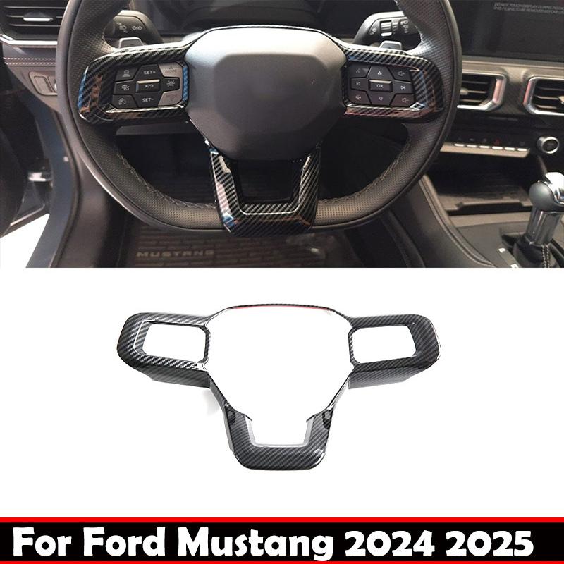 For Ford Mustang 2024 2025 ABS CarbonFiber Car Steering Wheel Trim direction Control Button Frame Cover Interior Accessories