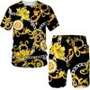 Mens T Shirts and Shorts Set Fashion Golden Pattern Luxury Floral 3D Print Tracksuit Casual Streetwear Male Men Clothing Suit