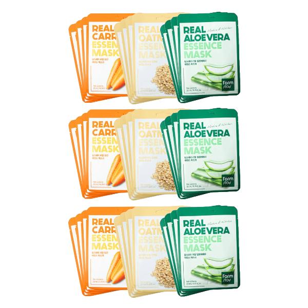 FARM STAY Набор масок Real Essence Mask Combo Pack Версия 2 (1КОРОБКА / 12 ЛИСТОВ) 23 мл / 0,78 жидких унций. за лист (3 варианта)