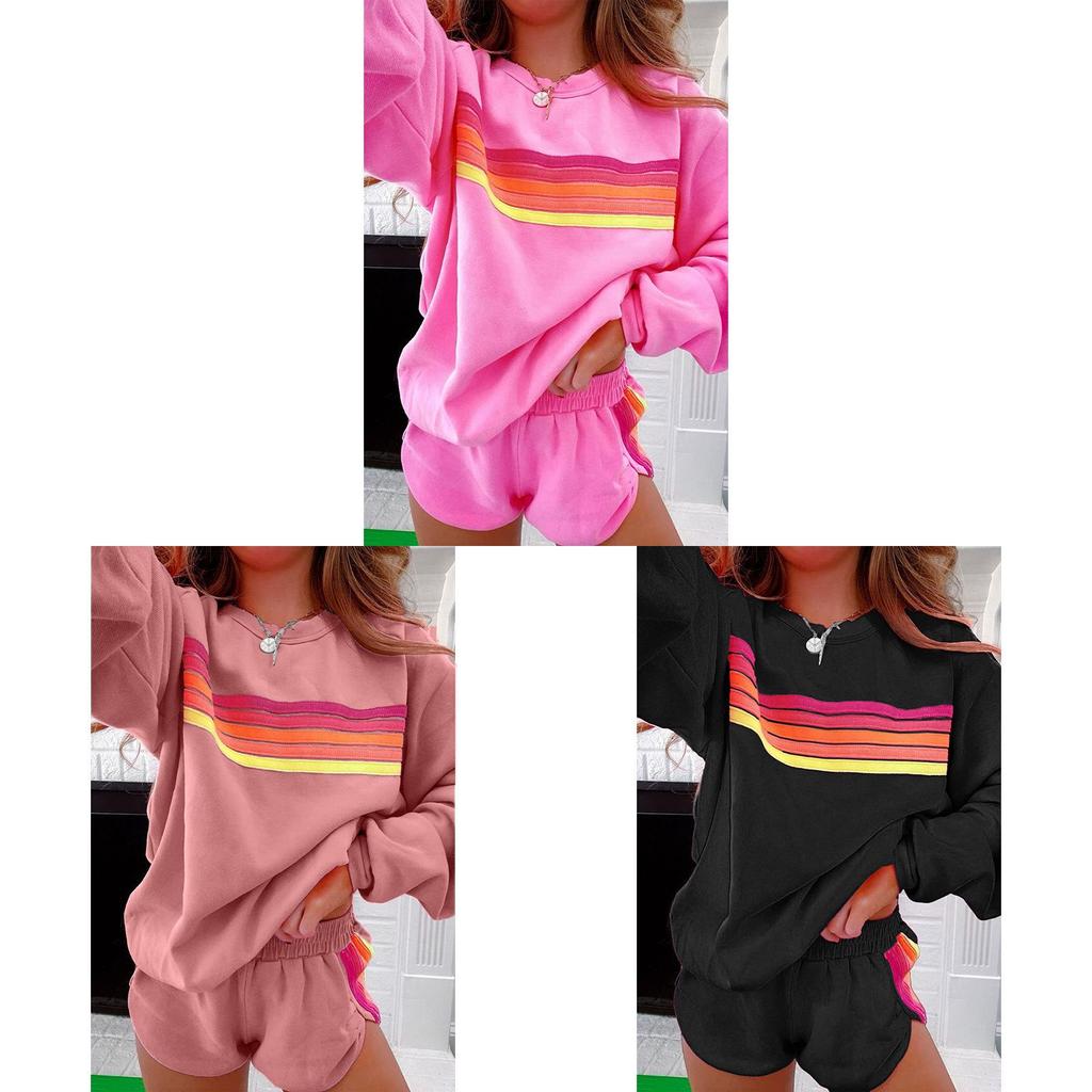 Relaxed Female Pullover Set With Color Block Pattern For Autumn Winter Casual Wear