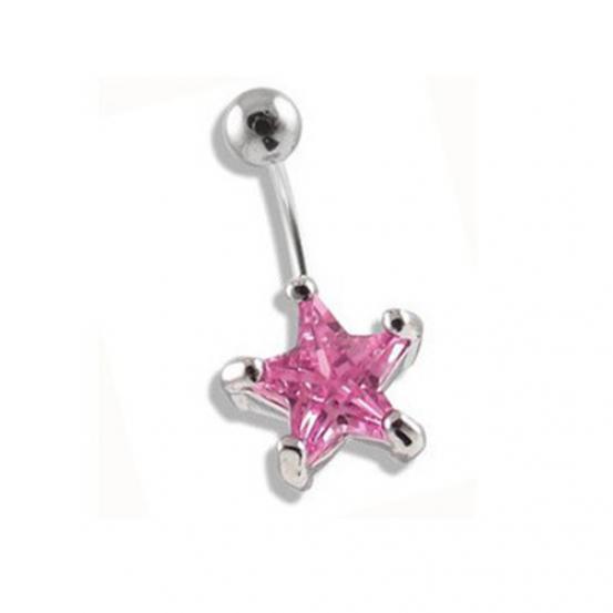Rhinestone Pentagram Surgical Steel Belly Navel Ring Barbell Body Piercing Jewelry AVE