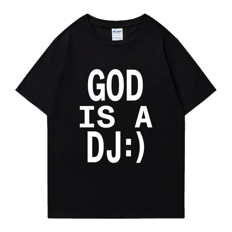 God Is A DJ Print Summer Oversized T-shirt Crew Neck Men Women Short Sleeve 100% Cotton T-shirts Crew Neck Oversized Unisex Tops
