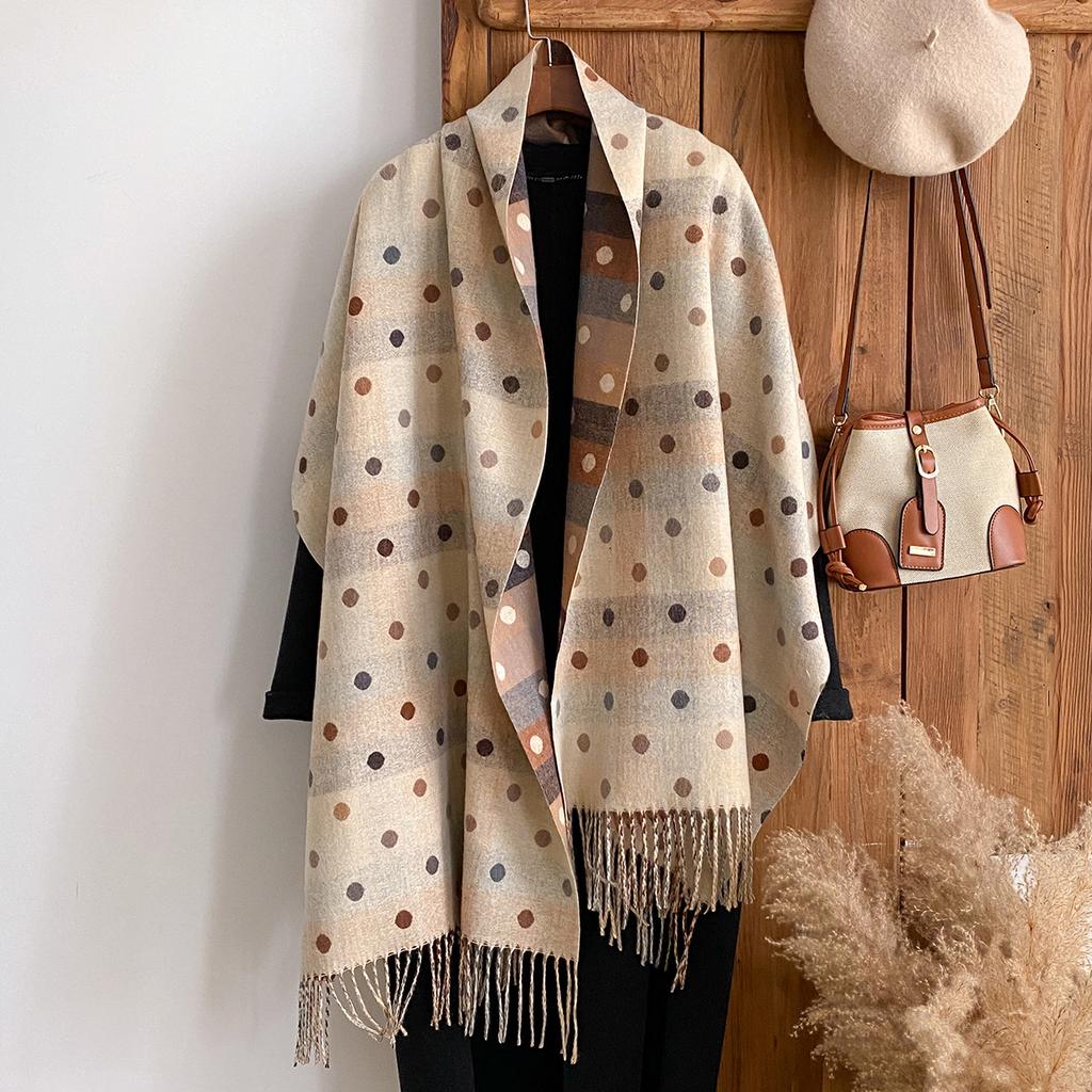 Splicing Polka Dots Autumn And Winter Jacquard Imitation Cashmere Extended Scarf Women'S Thermal Air Conditioner Shawl Thickened Scarf