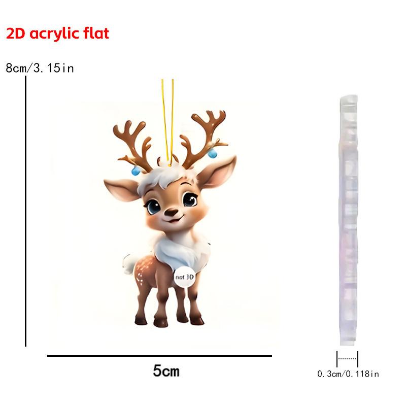 Christmas Reindeer Decorations 2D Flat Acrylic Cute Elk Christmas Tree Pendant Car Rearview Mirror Hanging Xmas Tree Home Decor