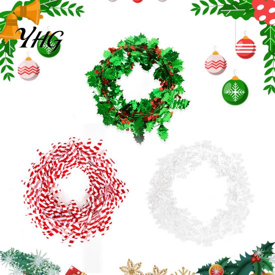 Lightweight Bendable Garland 24.6FT Christmas Wire Garland, Red Green Leaves/Striped Candy/Snowflake Shiny Tinsel Home Holiday Seasonal Ornament