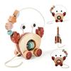 Baby Toy Wooden Cartoon Crab Rattle Hand-pushed Wooden Cars Children's Toy Finger Fine Motion Car Educational Toy for Children