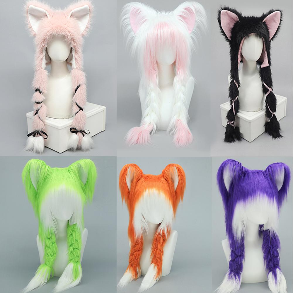 Y2k Fox Hat Cute Cat Ear Cap Fuzzy Puffy Earflap Comfortable Warm Fashionable Braided Hats Versatile Fall And Winter Headwear