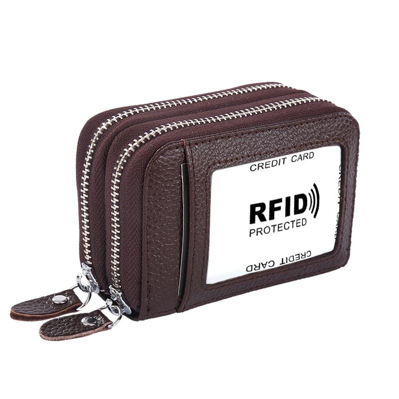 RFID-блокировка модный женский держатель для карт из натуральной кожи с двойной молнией большой емкости женский кошелек-кошелек