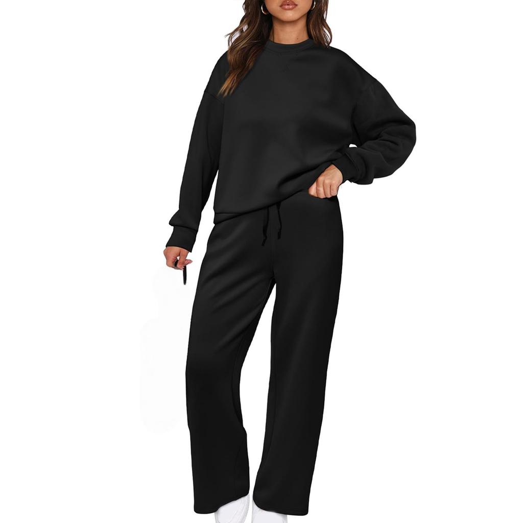Women's Sports Suit: Solid Color Pullover, Drawstring Straight-leg Sweatpants, Women's Two-piece Casual Suit