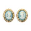 [R3880] - Gold Plated 'Camee' Earrings - Golden Blue - 15x12 Mm