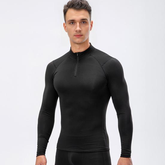 Осень Зима Мужской Термотоп Плюшевая Подкладка Застежка-молния Воротник-стойка Рубашка с Длинным Рукавом Приталенный Эластичный Повседневный Однотонный Теплый Базовый Слой для Холодной Погоды