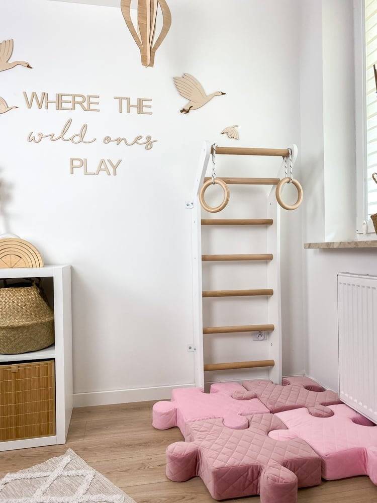 Wall Gym Kids Home Gym Детская стенка Шведская стенка Деревянная рама для скалолазания Кольца для тренировок Крытая игровая площадка Малыш белый