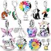 925 Silver Colorful Lovely Pets Cat Dangle Sunflower Butterfly Sloth Charms Beads Fit Bracelet Necklace Jewelry