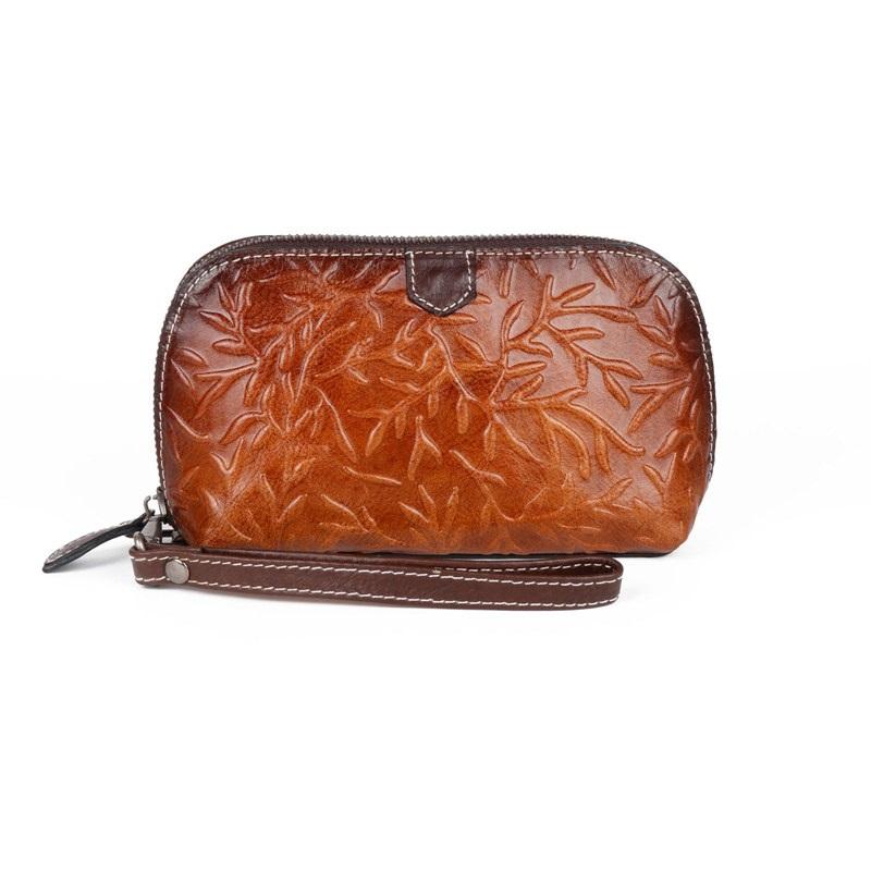 Женская сумка-клатч с тиснением в виде корня, длинные кошельки из натуральной кожи, винтажный дизайн, дамский кошелек на молнии
