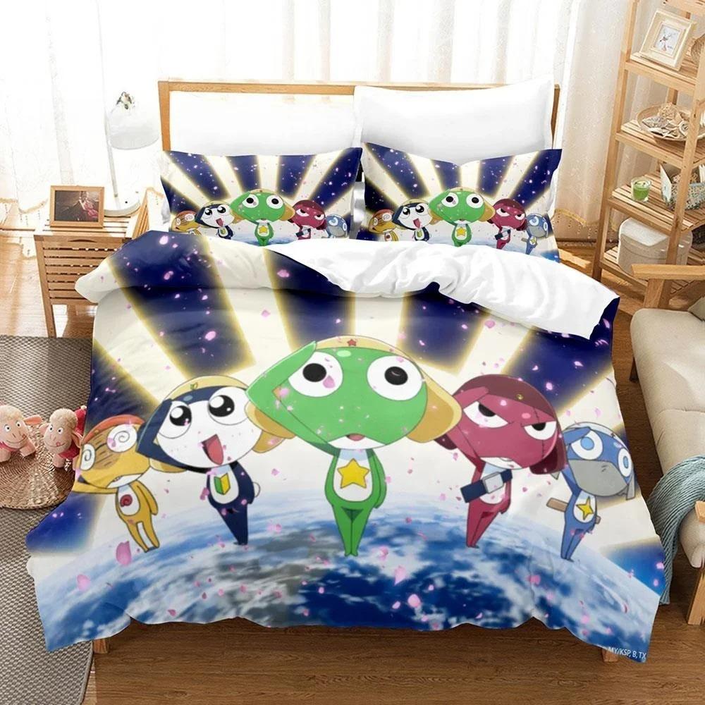3D Kawaii мультфильмы Простыня Кероро Лягушка Постельное белье Комплект односпальных двуспальных кроватей размера «king-size» Комплект постельного белья для взрослых и детей Спальня Пододеяльники Комплекты